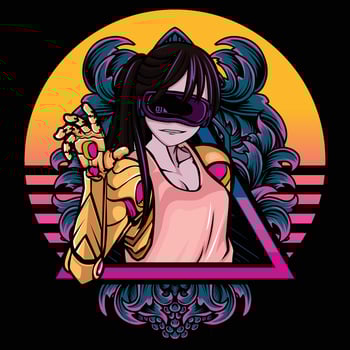 Futuristic character with VR headset vector
