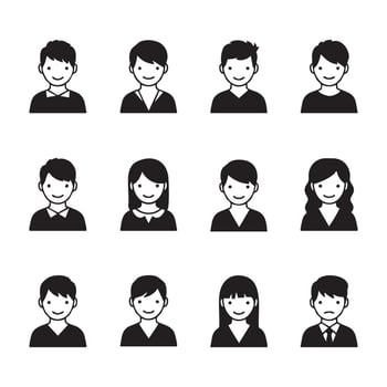 Collection of diverse human head silhouettes isolated on white background vector