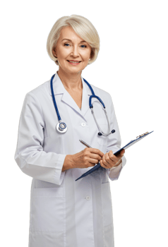 Healthcare professional smiling clinic portrait bright front patient care concept. png