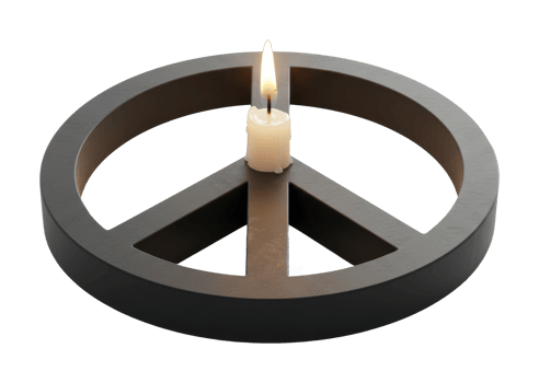 Candlelit peace symbol display cozy home setting decorative object warm atmosphere tranquility concept. png