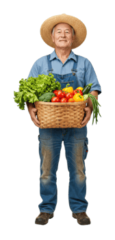 Harvesting fresh vegetables by a farmer outdoor farm setting portrait vibrant green environment. png