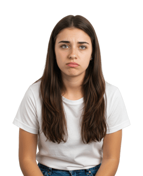 Teenage girl expressing sadness in studio setting emotion-focused portrait indoor realistic mood. png
