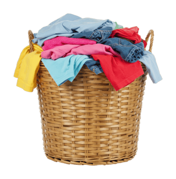 Laundry day action colorful clothes in a wicker basket indoor setting home environment. png