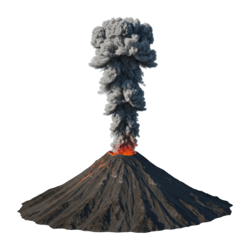 Volcanic eruption displays fiery lava and ash nature landscape dynamic viewpoint of mount. png