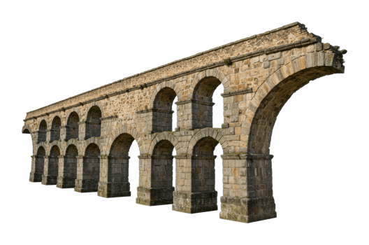 Historical aqueduct structure ancient location architectural feature stone environment side engineering. png