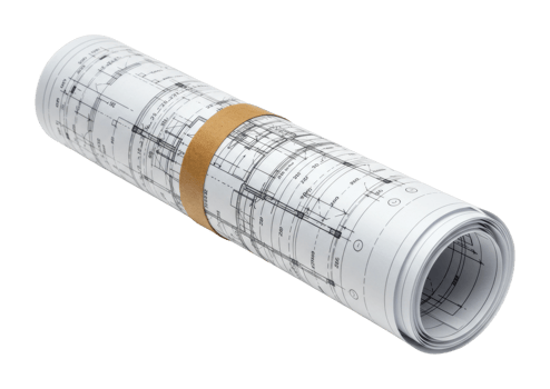 Construction blueprint roll architectural office setting technical document detailed perspective. png