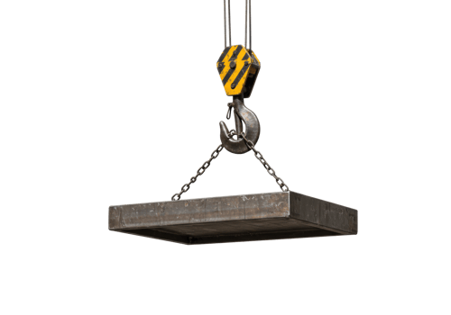Heavy machinery lifting steel plate construction site industrial equipment outdoor engineering process. png