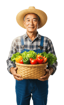 Farmer harvesting fresh vegetables farm portrait agriculture. png