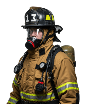 Firefighter in action urban environment portrait emergency response professional setting safety equipment. png