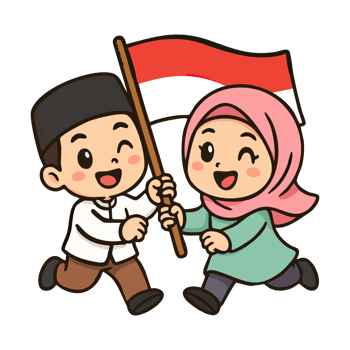 Boy and girls winks while waving the flag of indonesia. png
