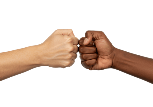 Celebrating unity through fist bumps diverse hands joining together in a positive gesture studio setting. png