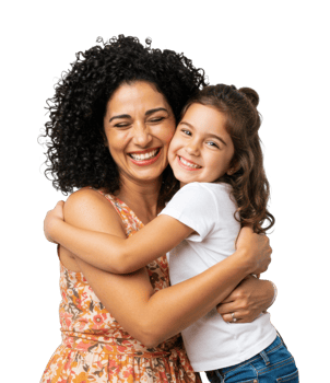 Joyful embrace between mother and daughter studio setting family bonding smiling together. png