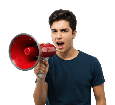 Protest action by youth with megaphone urban location of empowerment studio environment. png