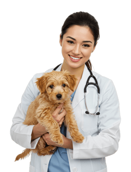 Veterinarian caring for puppy animal clinic portrait indoor compassionate care. png