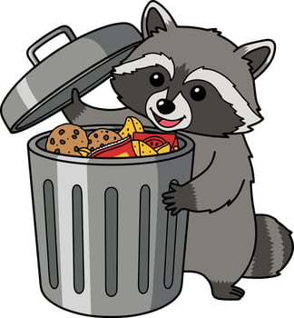 raccoon looking in garbage bin vector