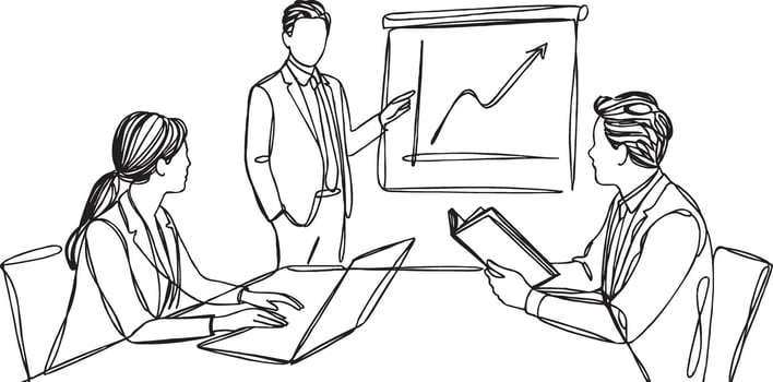 Business Meeting Line Art People Discussing a Presentation vector
