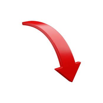 A glossy red arrow pointing downwards, isolated on transparent background png