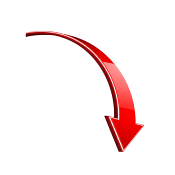 Red arrow pointing downward indicating decline isolated on transparent background png