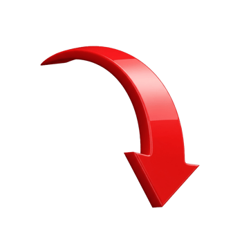 Curved red arrow pointing down isolated on transparent background png