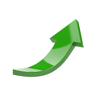Green arrow pointing upwards isolated on transparent background, indicating growth png