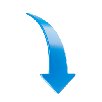 Blue arrow pointing downwards indicating decline and reduction isolated on transparent background png