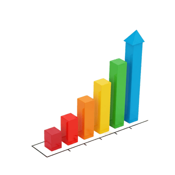 Colorful bar graph showing business growth isolated on transparent background png