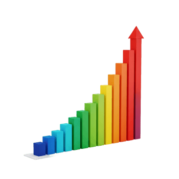 Colorful bar graph showing upward trend isolated on transparent background, a sign of growth png