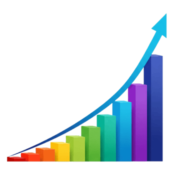 Bar chart showing upward trend with blue arrow isolated on transparent background png