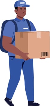 Delivery man carrying cardboard box in uniform illustration vector
