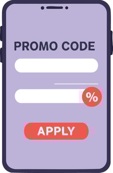 Mobile phone screen with promo code entry and apply button illustration vector