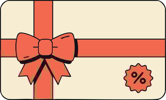 Gift card with red ribbon and discount symbol illustration vector
