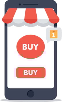 Mobile phone online shopping buy button notification ecommerce concept illustration vector
