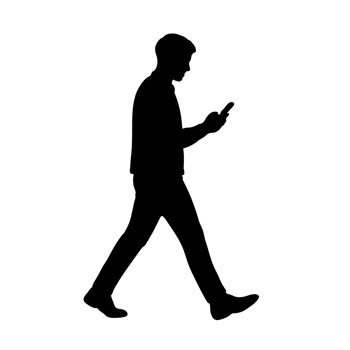 a silhouette of a man walking while looking at his smartphone png