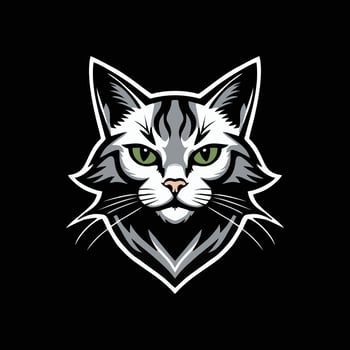 A cat head with green eyes on a black background vector