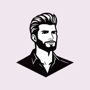 A man with a beard and a mustache in a black and white logo vector