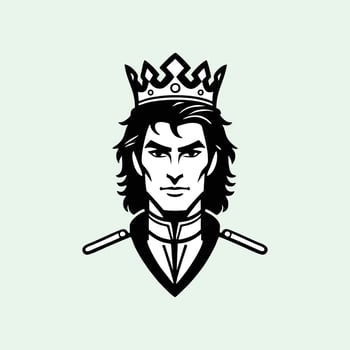 A black and white logo of a man with a crown vector