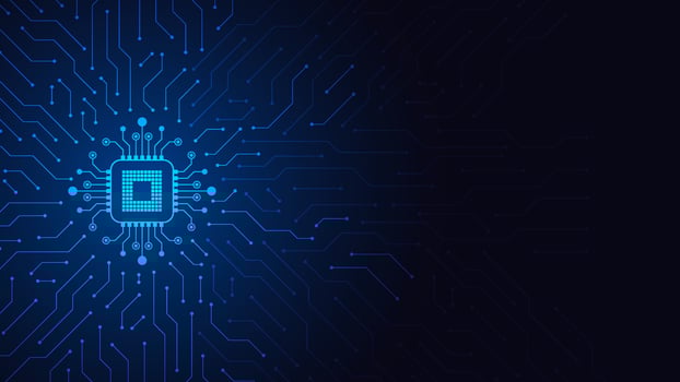 Chip processor on motherboard background. Futuristic microchip processor. Digital chip. Central processing unit technology background vector