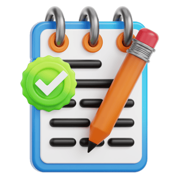 Notepad with pencil and checkmark png