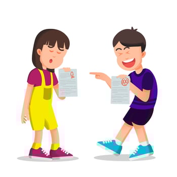 boy laughs because he sees his friend getting bad test scores vector