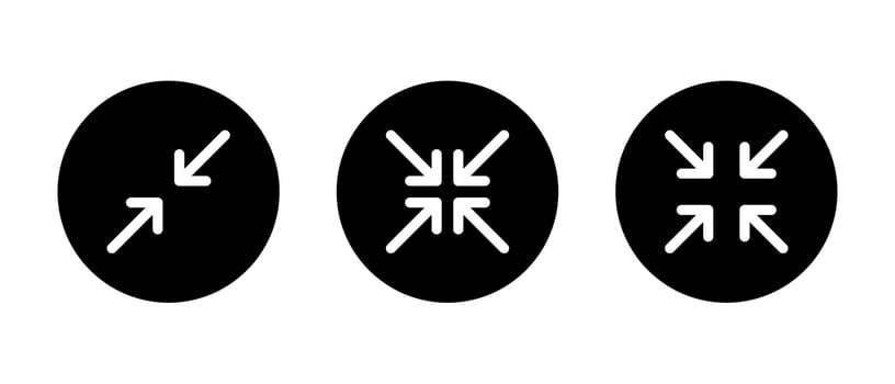 Minimize and collapse button icon set. Exit full screen symbol vector