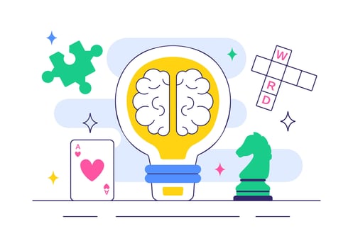 Illustration of brain and game elements vector