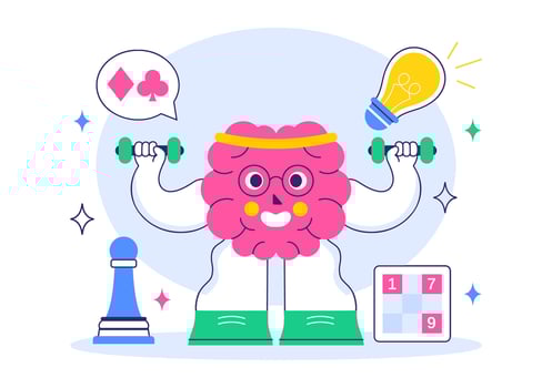 Brain lifting weights for mental fitness vector
