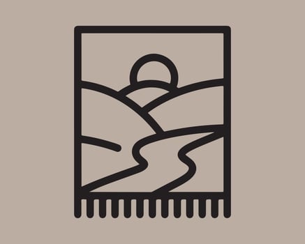 Minimalist landscape illustration of rolling hills and river vector
