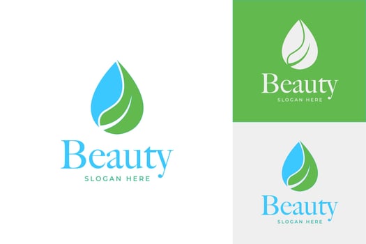Leaf with water drop for organic skincare and natural beauty logo design template vector