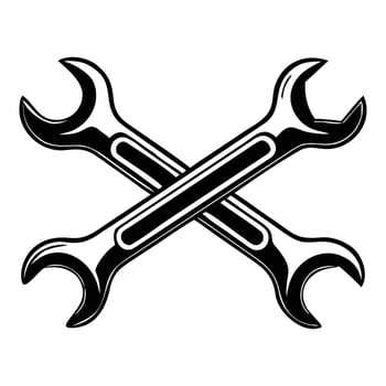 Crossed Wrenches Illustration Black White Mechanic Repair Tool vector