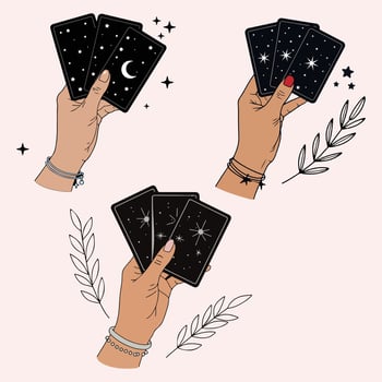 hand holding tarot cards with stars and moon vector