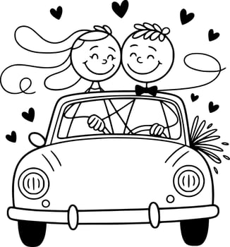 whimsical just married car with hearts and flowers vector