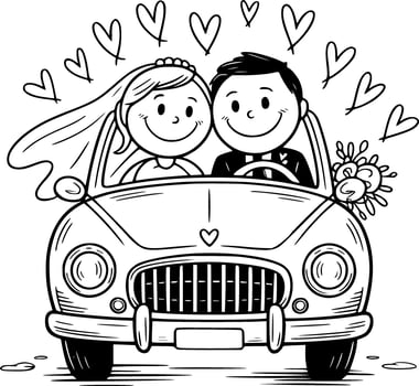 elegant just married car for wedding day illustration vector