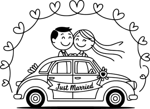 romantic getaway in just married car illustration vector