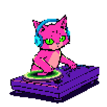 Pixel Art Pink DJ Cat with Headphones at Turntable png
